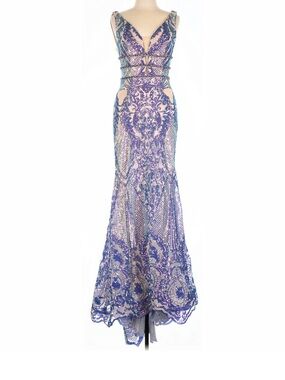 Ava Presley Beaded Prom Dress Iridescent Gown Size 12 Pageant Evening Formal